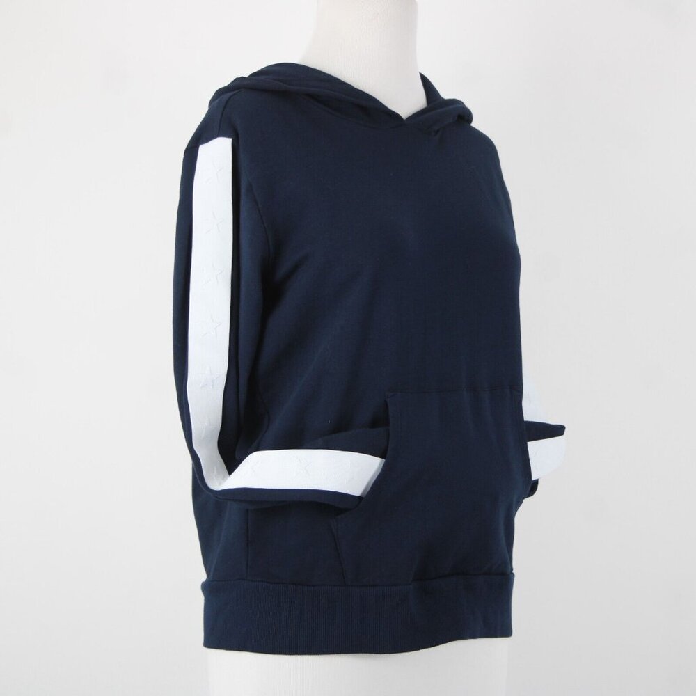 Monrow Sz S Navy White Stripe Embossed Stars Sleeve Cotton Blend Hooded Sweater - Picture 8 of 16